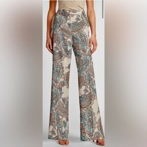 Express Paisley Wide-Leg Pants in Cream and Blue